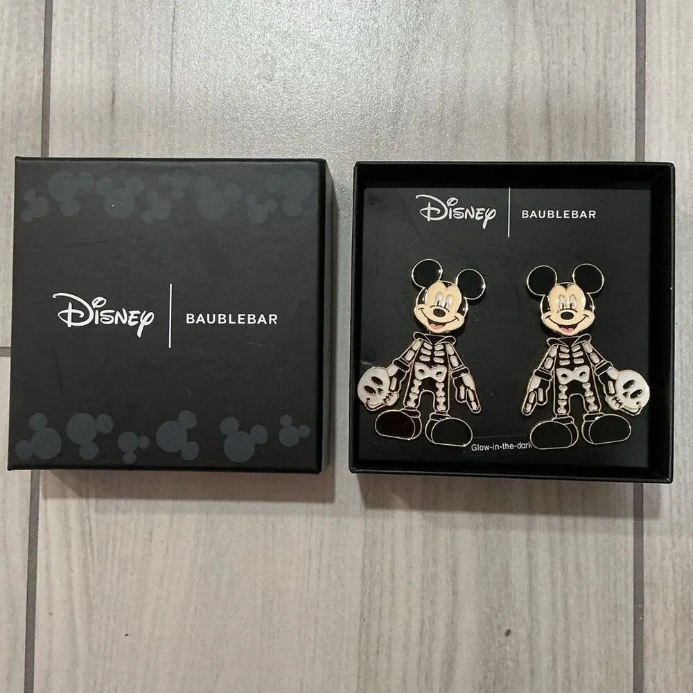 Disney x‎ BaubleBar Mickey Mouse Skeleton glow-in-the-dark earrings